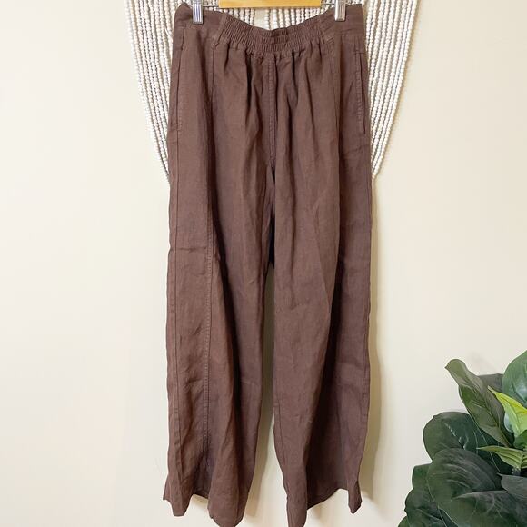 Poetry Pants - Poetry NWT Brown Straight Wide Leg 100% Linen Pull On Pants 6